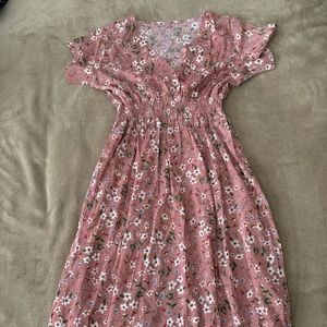 Pink Floral Midi Dress